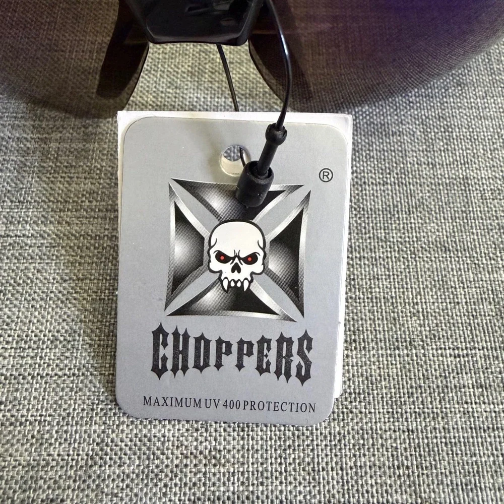 Choppers Sunglasses Men OS Black Gloss Blue Mirror Biker Wrap UV400 Cross Logo